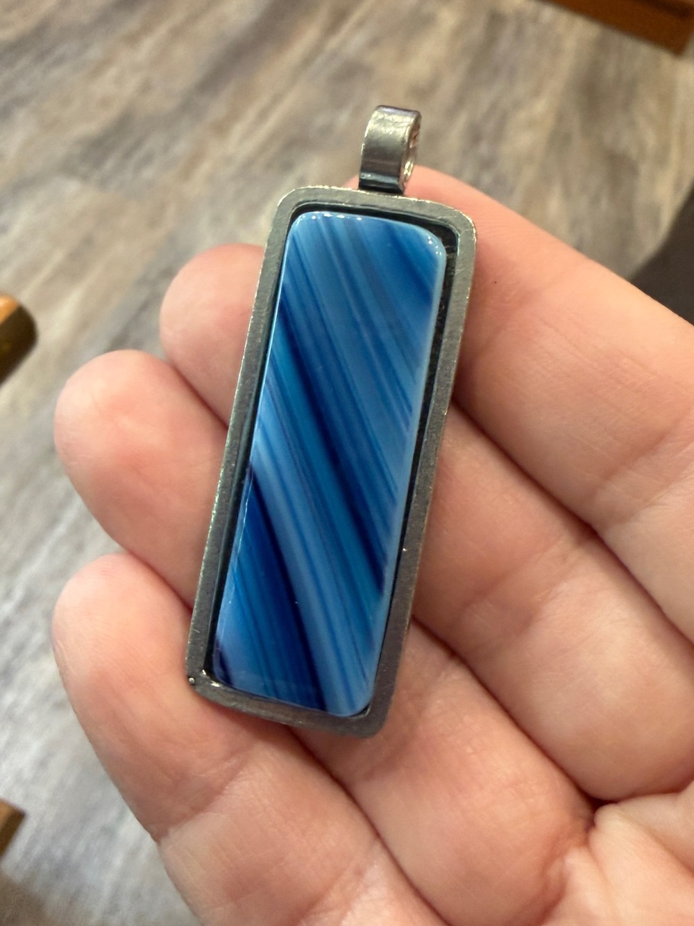 Blue Striped fused Glass Pendant Necklace